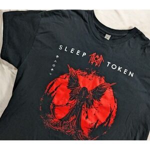 Sleep Token Red Graphic Winged Reaper In Front of Moon T-shirt Black Size XL